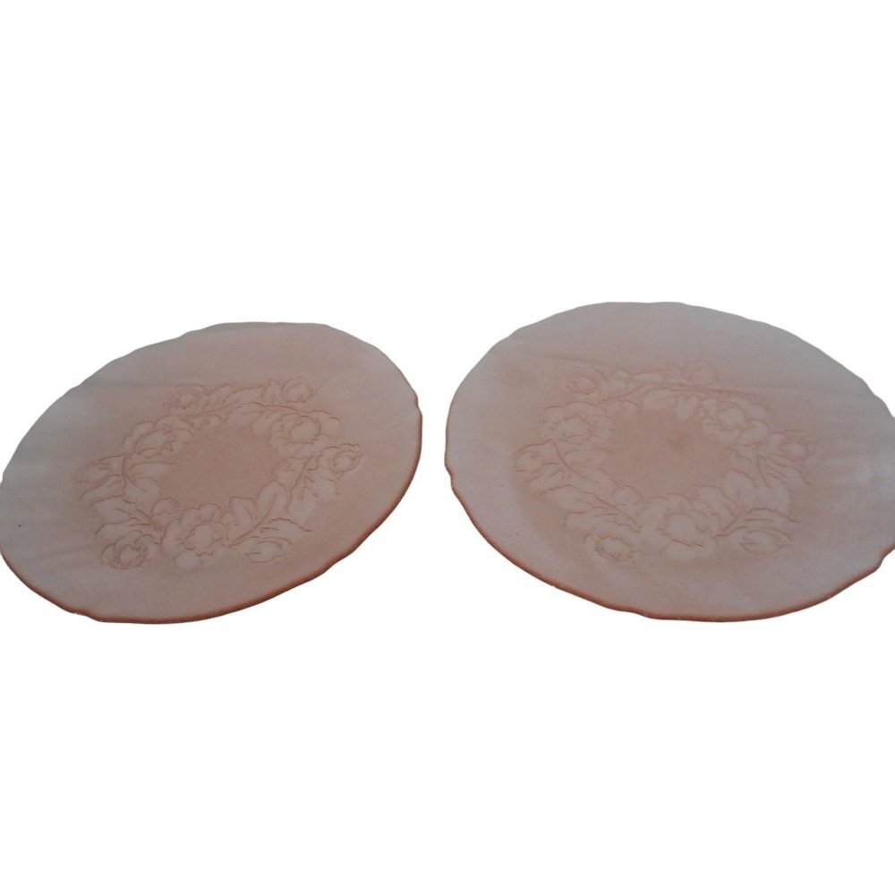 2 Vtg Pink Depression Glass dinner plates 10"  Floral Rose Pattern Estate Find
